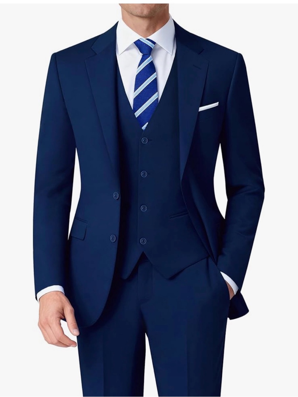Men's Navy Three-Piece Suit - Classic Tailored Fit
